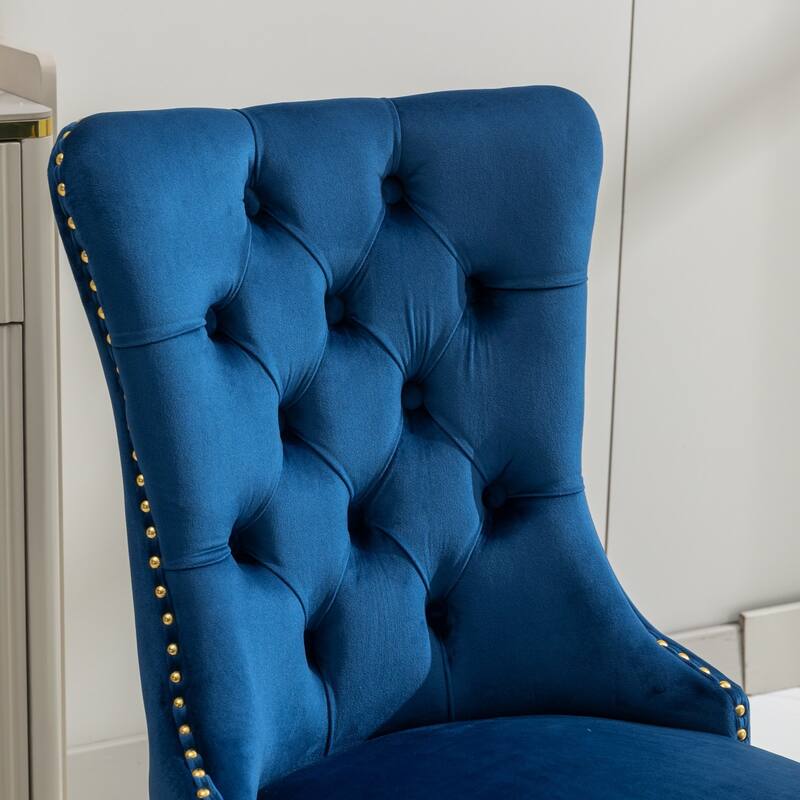Velvet Dining Chairs Set of 2, Tufted Upholstered Dining Room Chairs, Kitchen Chair with Back Ring Pull & Nailhead Trim