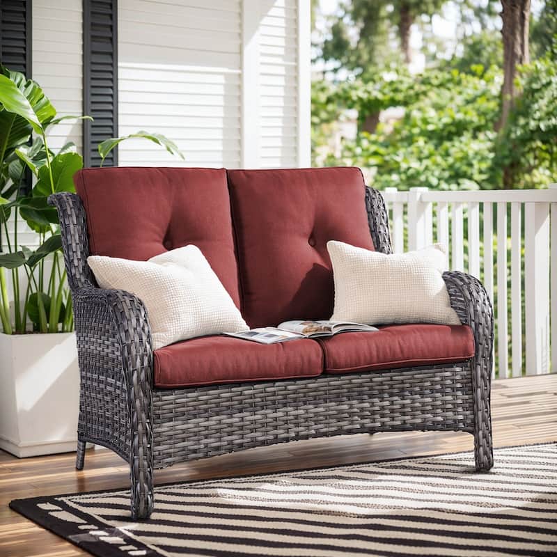 Gymojoy Outdoor High-back Wicker Loveseat Sofa For Home Garden