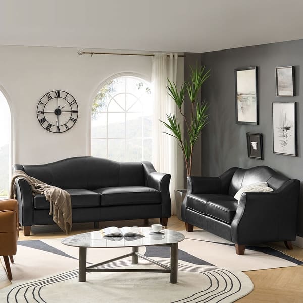 slide 2 of 31, Franco Traditional Genuine Leather Sofa Set of 2 by HULALA HOME Black