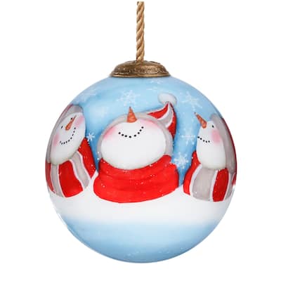 Snow What Fun Snowman Christmas Glass Ball Ornament - 3"