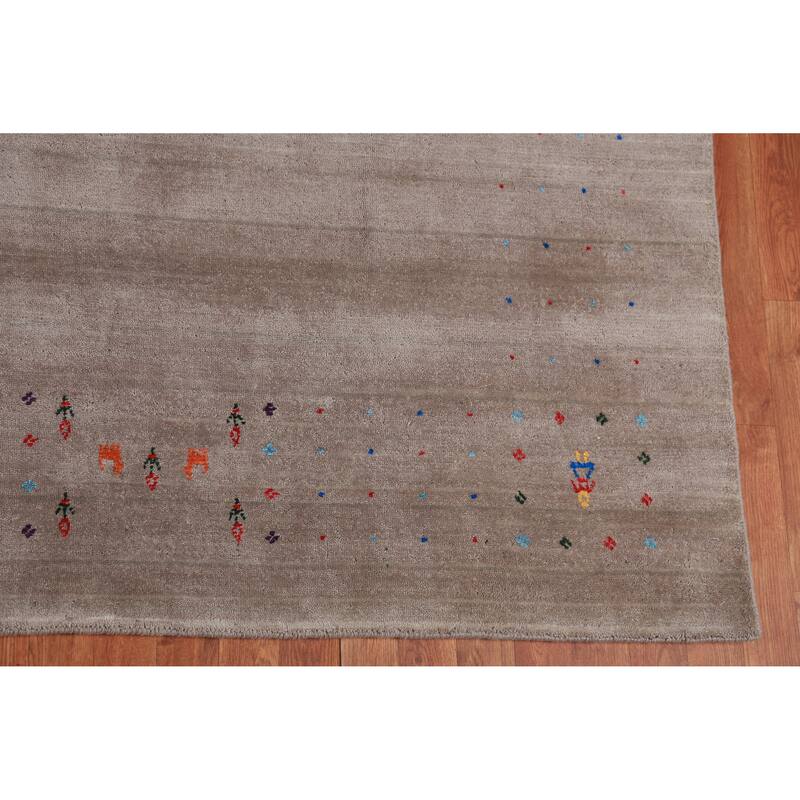 Light Brown Tribal Gabbeh Indian Area Rug Handmade Wool Carpet - 7'11" x 11'7"
