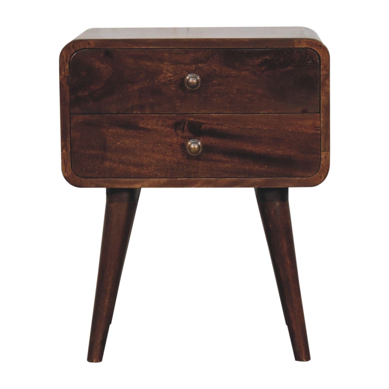 Artisan Furniture Solid Wood Curved California Walnut Bedside, Dark Brown With Two Drawers