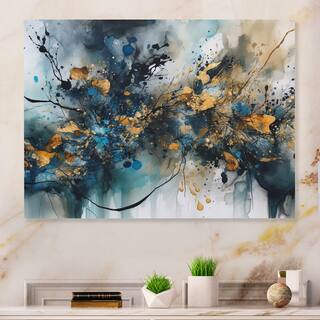 Designart "Blue Gold Captivating Liquid Ink" Abstract Marble Metal Wall Art