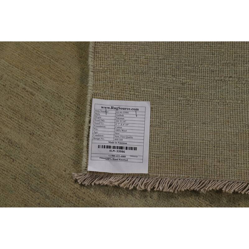 Sage Green Modern Gabbeh Oriental Area Rug Hand-Knotted Wool Carpet - 4'10" x 6'7"