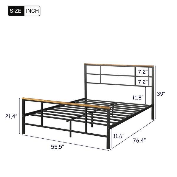Shop Metal Bed With Wood Decoration Full Size Overstock