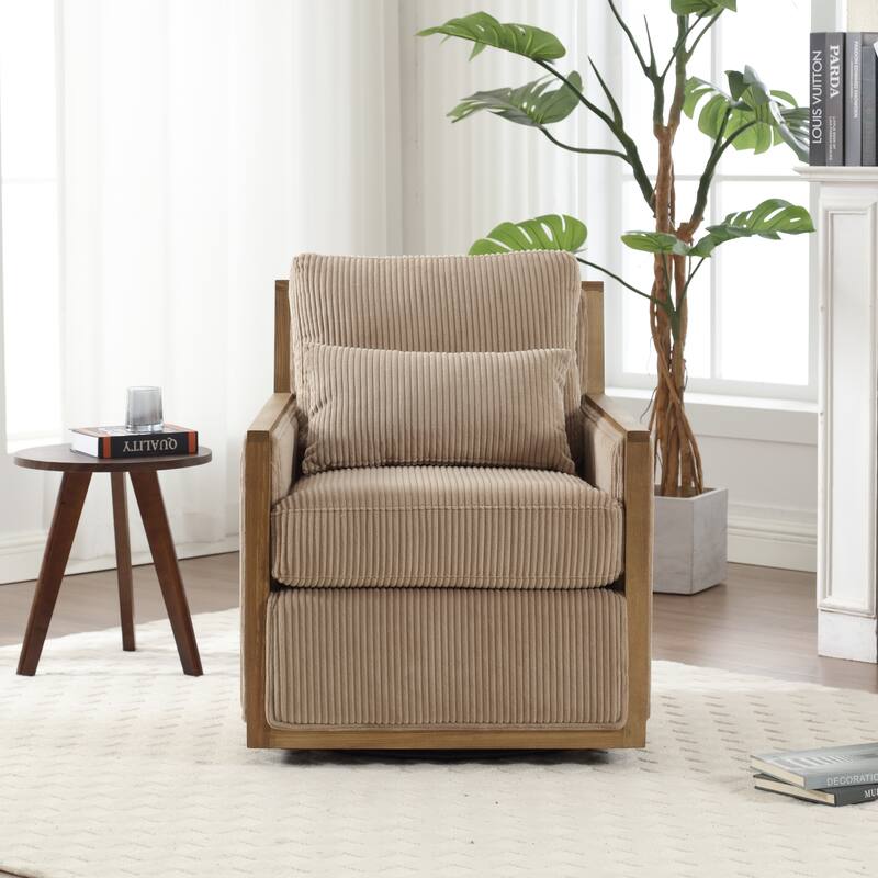 Corduroy Barrel Chair, High Back Comfy Accent Sofa Chair 360 Degree Swivel Barrel Arm Chairs, Leisure Arm Chair for Living Room - Camel
