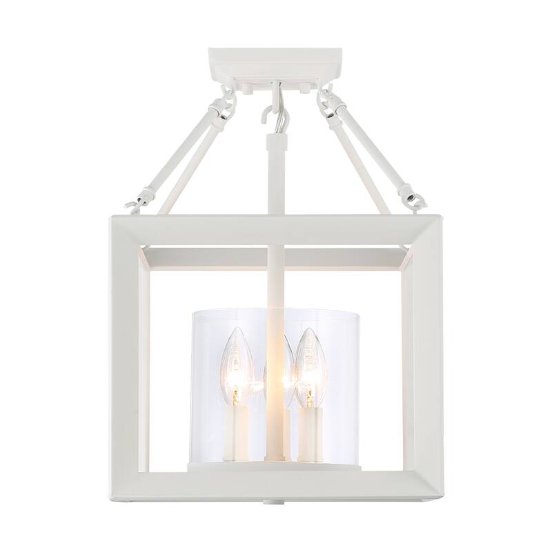 Golden Lighting Smyth 3-light 17"H Semi-Flush Mount in Natural White and Clear Glass - Natural White - 3-Light Semi-flush
