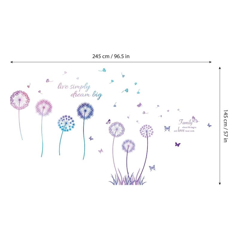 Walplus Large Purple Dandelions And Butterflies Nursery Wall Stickers Decals