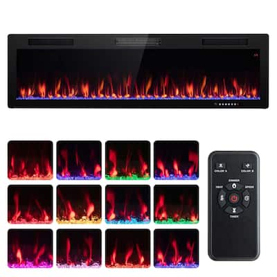 Costway 40"/50"/60" Linear Electric Fireplace 1500W Recessed