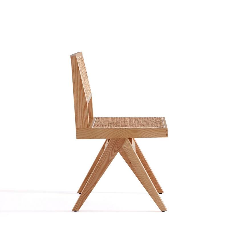 Manhattan Comfort Hamlet Dining Chair in Black and Natural Cane - Set of 2