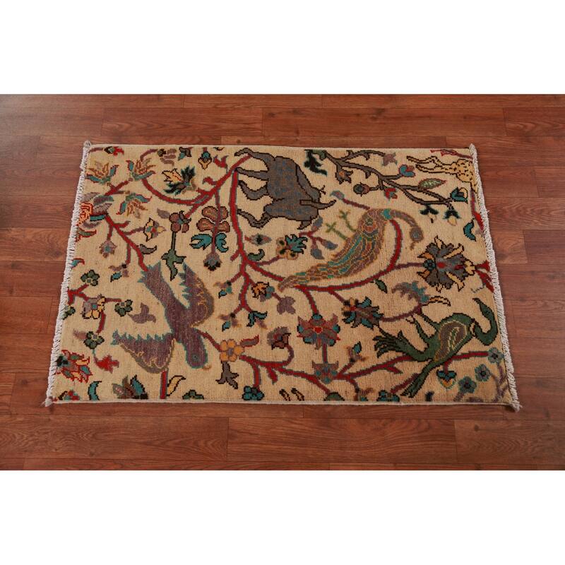Animals Design Kazak Oriental Rug Handmade Wool Carpet - 2'0"x 3'0"