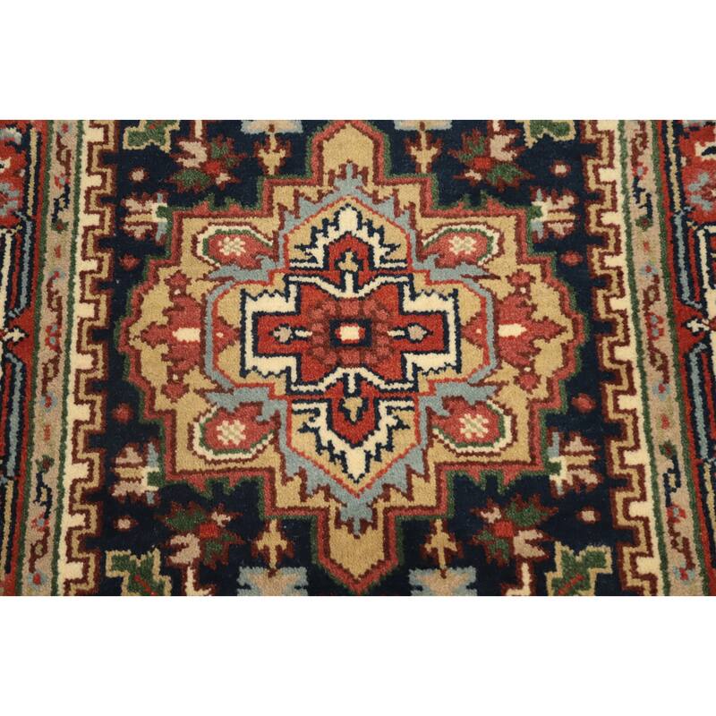 Hand Knotted Oriental 100% Wool Carpet Traditional Medallion Navy Blue & Blues Heriz (serapi) Area Rug - 5' 0'' X 3' 0''