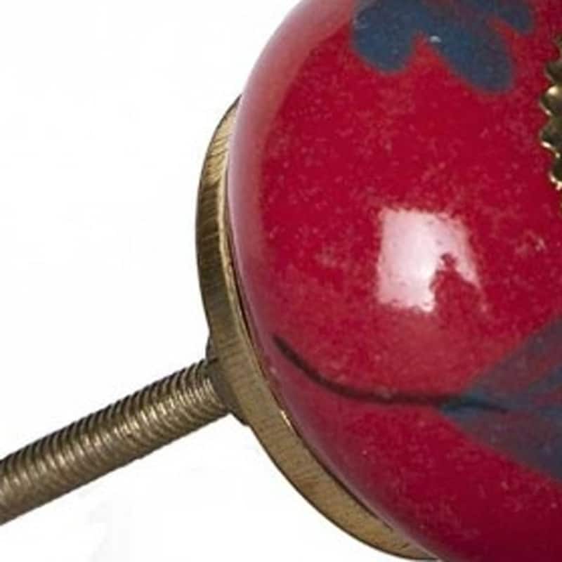 HomeRoots Set of Twelve Blue And Red Floral Ceramic Drawer Pull Knobs - 1.5" x 1.5" x 1.5"
