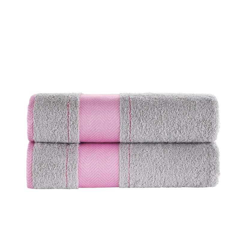 KAFTHAN Textile Fishbone Turkish Cotton Bath Towels (Set of 2) - 59"L x 35"W x 0.5"H - Light Gray