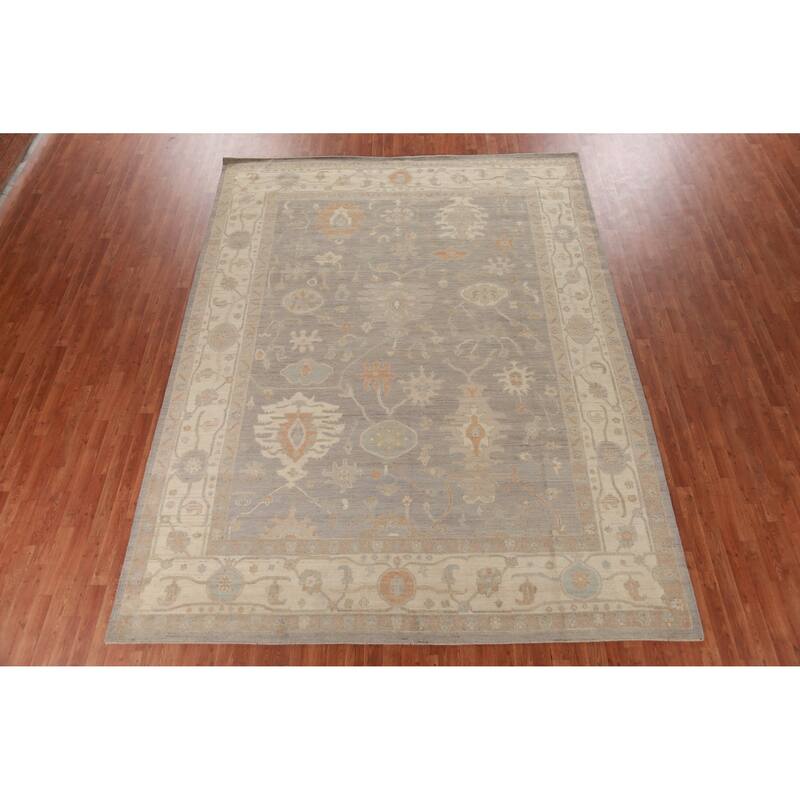 Hand Knotted Oriental 100% Wool Carpet Transitional All-Over Greys & Charcoal Oushak Area Rug - 11' 11'' X 9' 0''