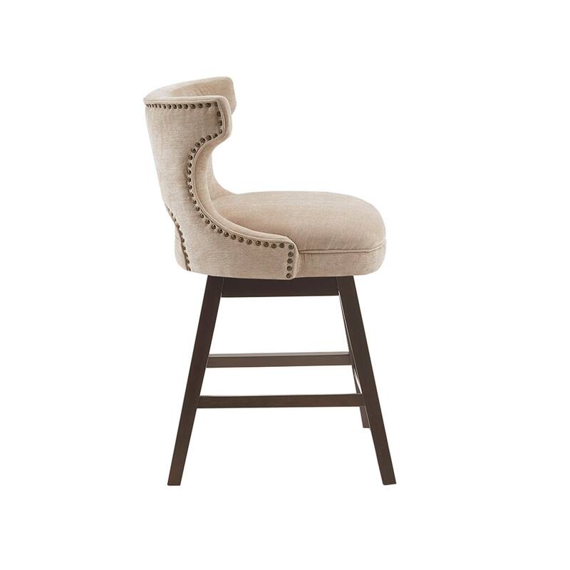 Roomfitters 360-Swivel Counter Stool, Upholstered Low Back Bar Chair with Nailhead Trim and Metal Kickplate