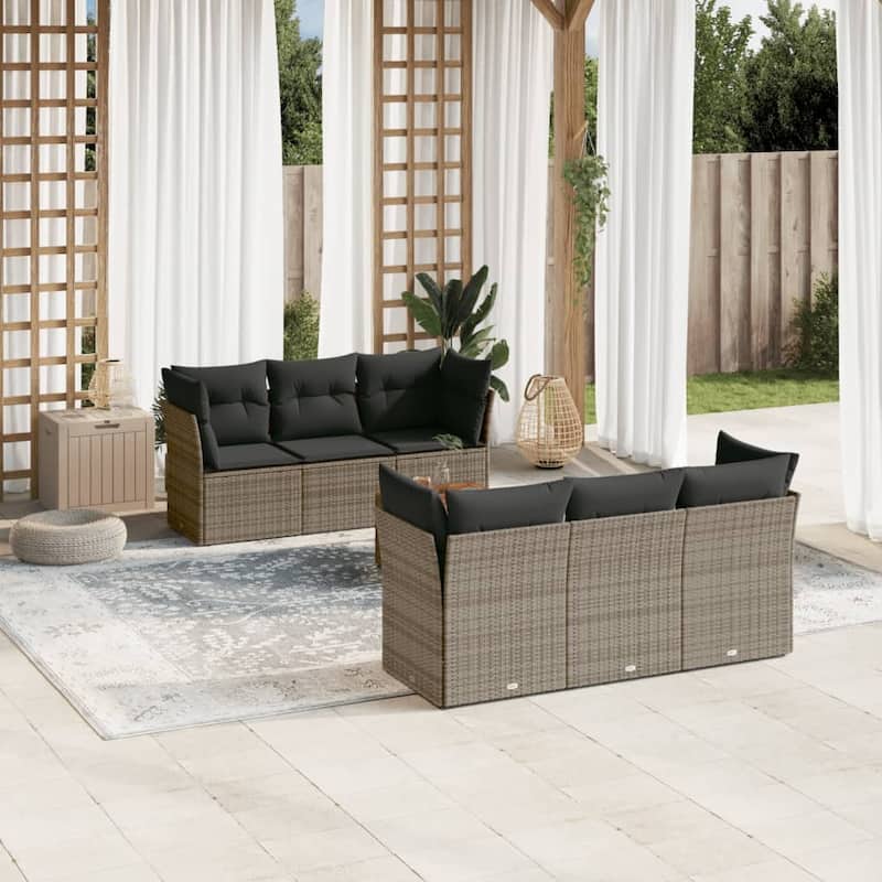 vidaXL Patio Sofa Set with Cushions Outdoor Furniture 7 Piece Poly Rattan - 21.7 x 21.7 x 14.6 - Gray