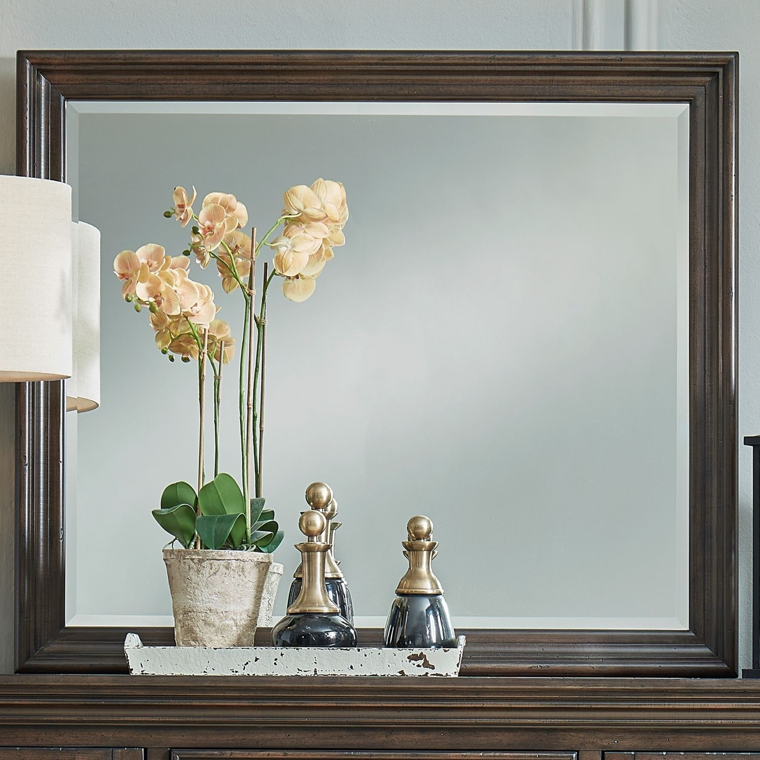 Big Valley Brownstone Dresser Mirror Distressed Birch Wood - Width 44" x Depth 2" x Height 38"