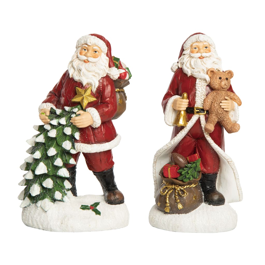 Transpac Resin Jolly Santa Decor Set of 2 Christmas Home Decorations