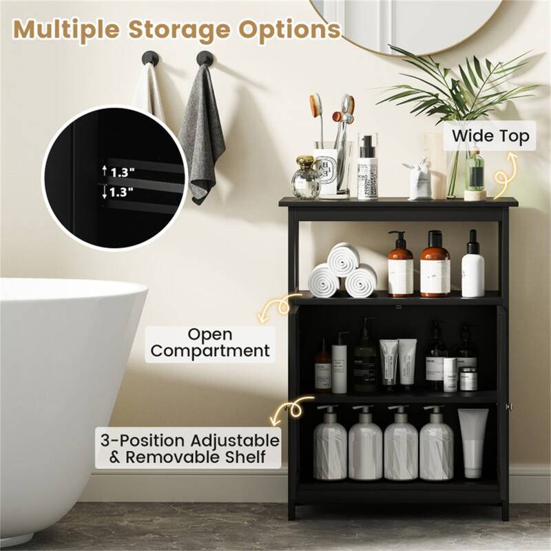 Modern Wooden Freestanding Floor Cabinet with Adjustable Storage Shelf for Bathroom or Living Room - 23.5" x 12" x 31.5"