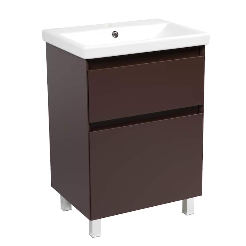 Modern Free standing Bathroom Vanity with Washbasin Elit Brown Matte Non-Toxic MDF-24"-Omega 32" - Brown - 64" (32+32) - Matte