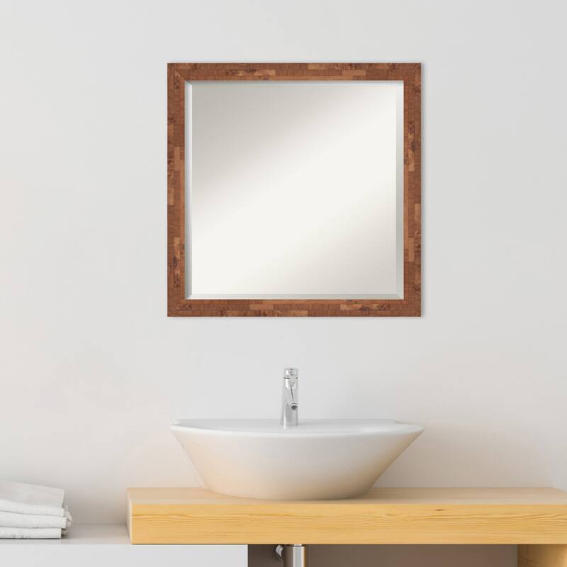 Beveled Wood Bathroom Wall Mirror - Fresco Dark Walnut Frame