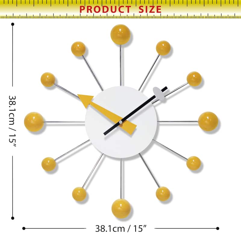 Orb Spoke 15 inch Mid-Century Modern Ball Wall Clock - 15 Inch