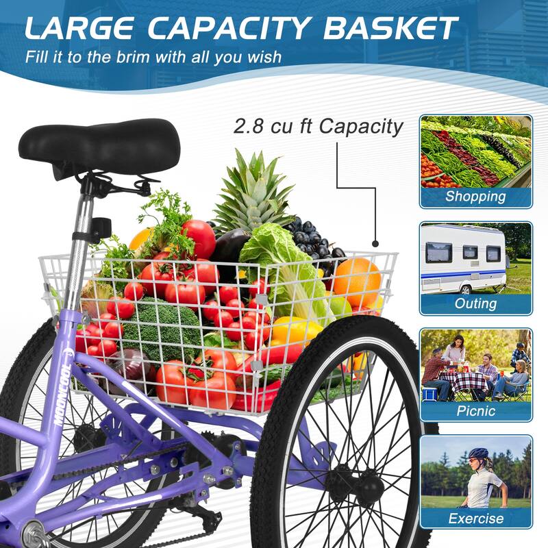 DoCred Adult Folding Tricycle, 7 Speed 3-Wheel Bicycle with Basket