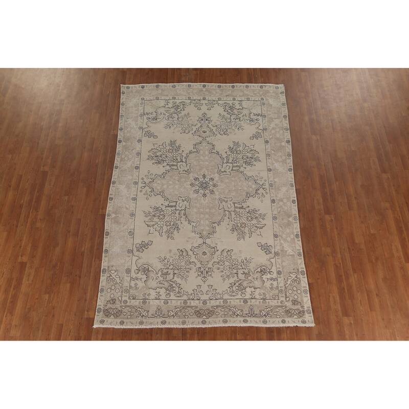 Distressed Tabriz Persian Vintage Rug Handmade Wool Carpet - 6'2"x 9'4"