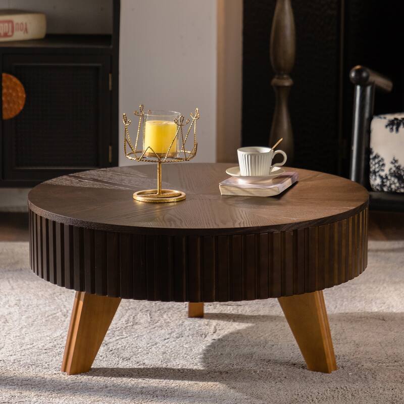 31.5" Retro Round Coffee Table with Storage Space, Suitable for Living Room and Office