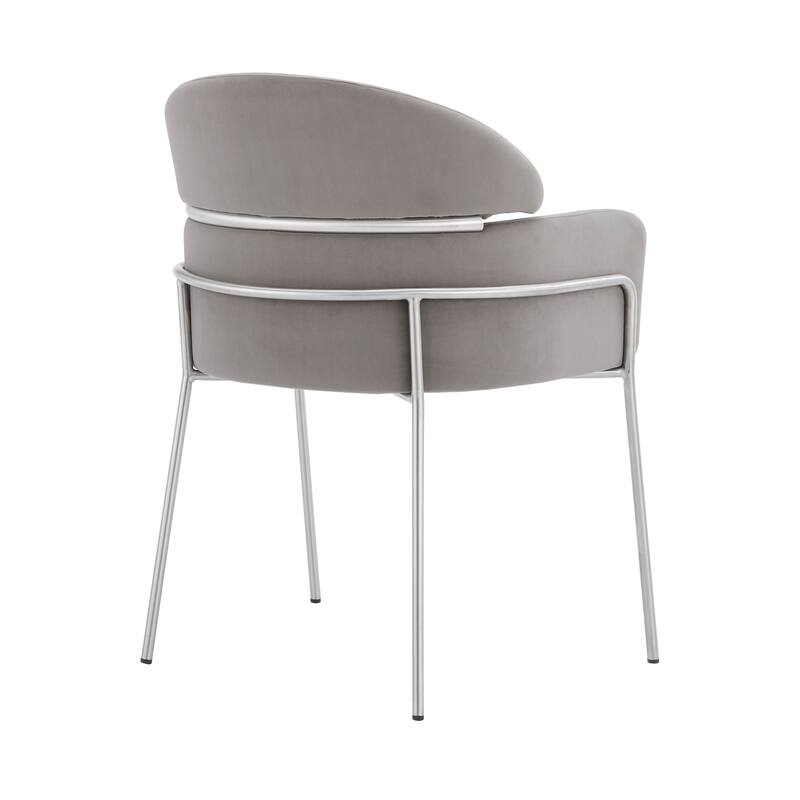 Portia Grey or Blue Velvet and Brushed Stainless Steel Dining Chairs - Set of 2