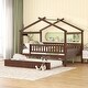 preview thumbnail 19 of 58, Wooden House Bed With Twin Size Trundle Full - Walnut