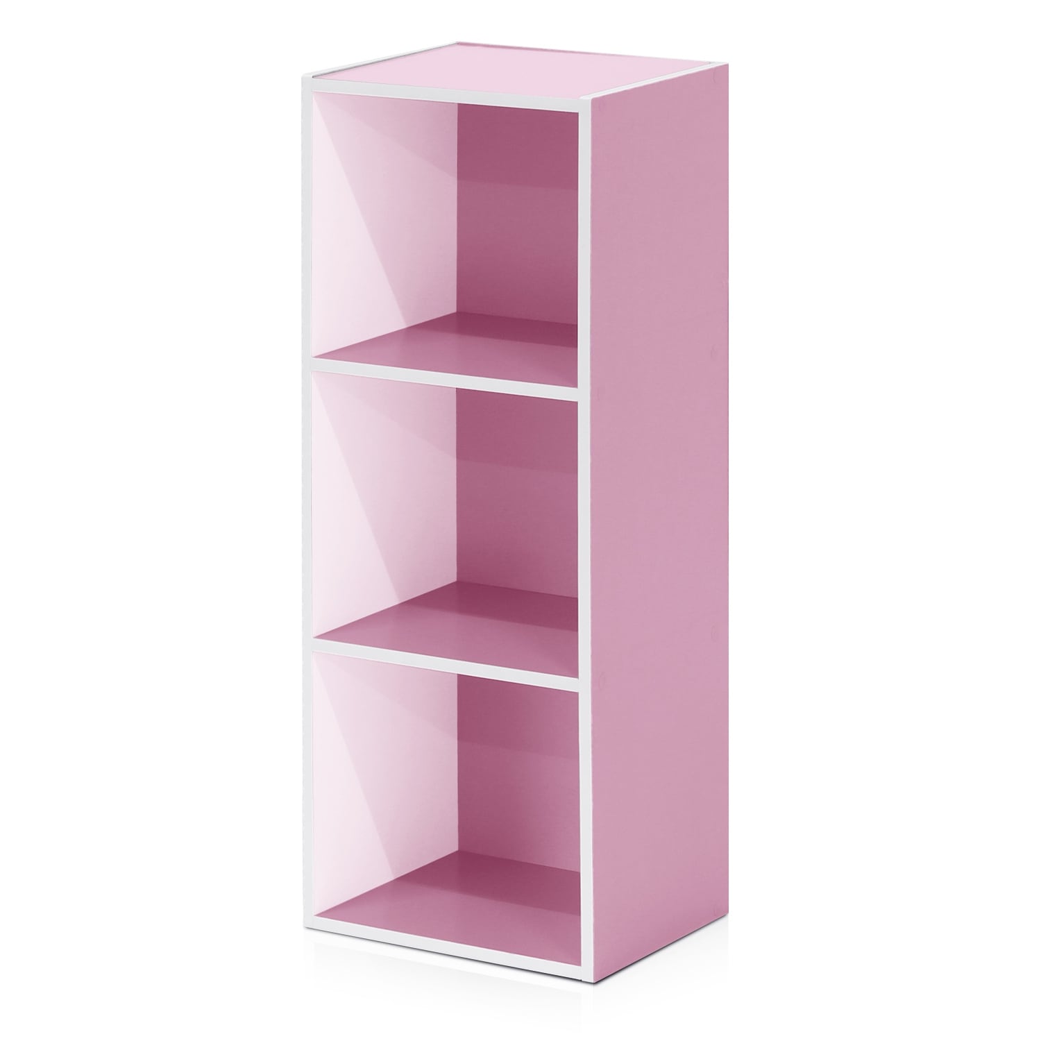 31.5 in. Tall White/Pink Wood 3-Shelf Bookcase