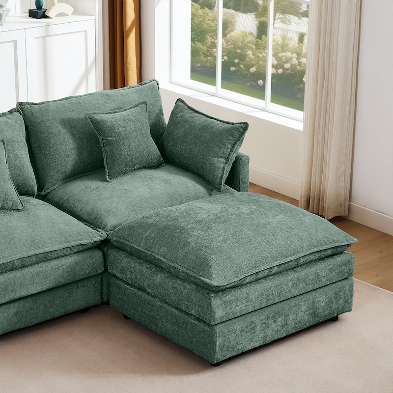 L Shaped Modular Sectional Sofa with Movable Ottoman, Comfy Chenille Upholstered Cloud Sofa, 3 Seater Sofa with Pllows