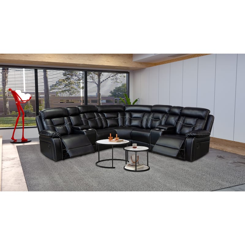 Mid-century Modern Faux Leather Upholstered Reclining Sectional Sofa