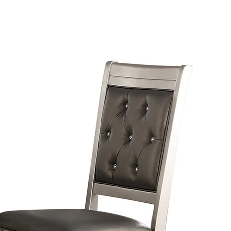 Rubber Wood Dining Chair With Diamond Tufted Back, Set Of 2,Grey - 24" x 21" x 42"