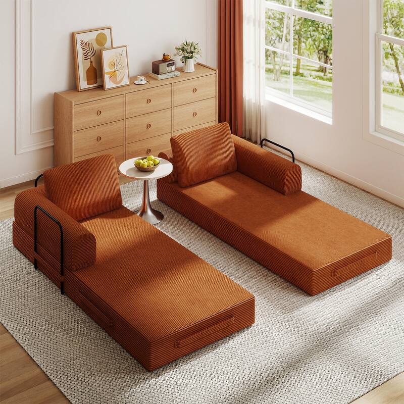 Convertible Sleeper Sofa Bed, Corduroy Folding Sleeper Couch with Pillow, Boneless Couch for Living Room, Floor Lounge Sofa