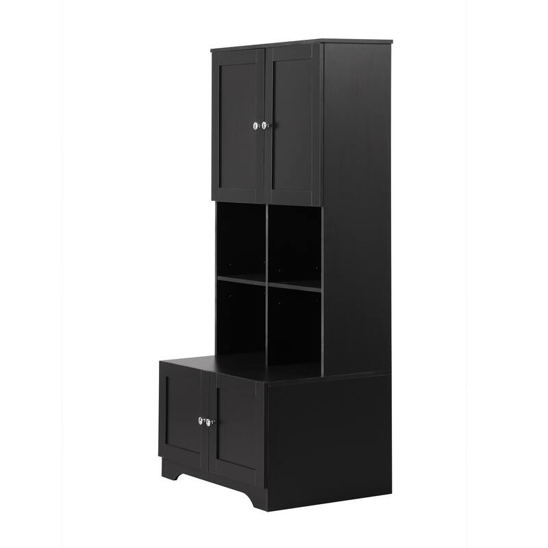 GDFStudio - Carter Tall and Wide Freestanding Storage Cabinet with 4 Doors and Adjustable Shelves, MDF