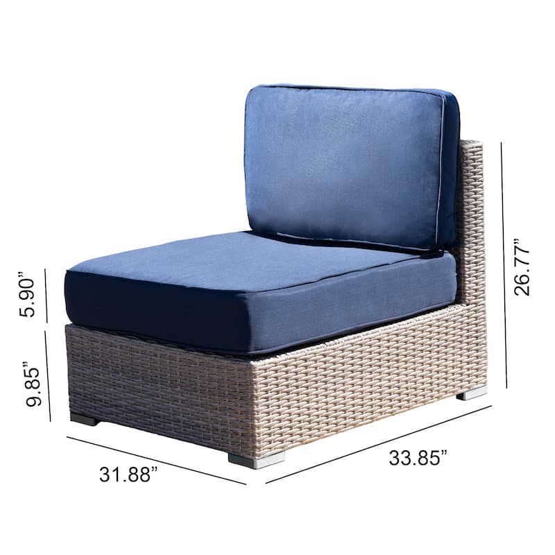 High-Density Polyethylene (HDPE) Wicker 6-Piece Fully Assembled Patio Couch Outdoor Sectional Sofa Set with Navy Blue Cushions