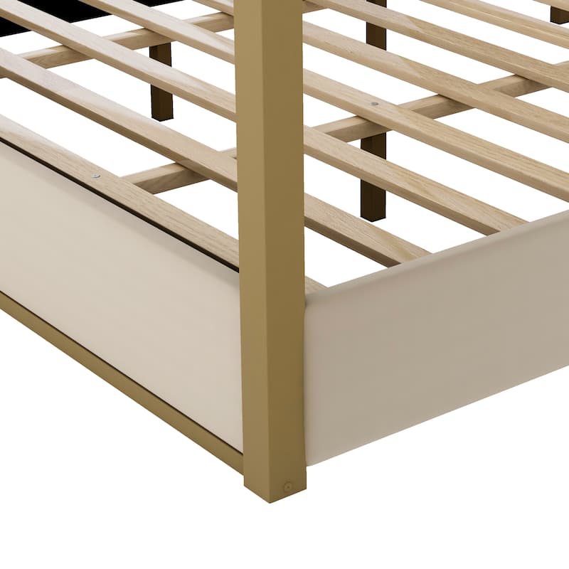 GDFStudio - Modern Upholstered Velvet Canopy Platform Bed with Metal Frame