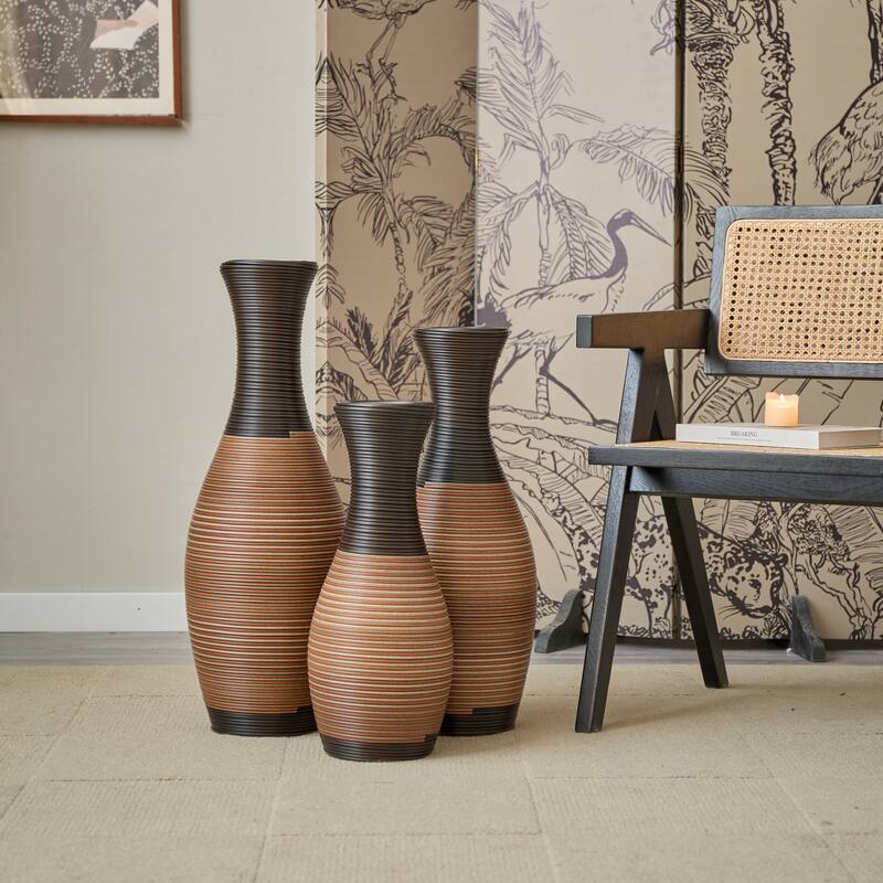 Hand-Woven PVC Rattan Floor Vase