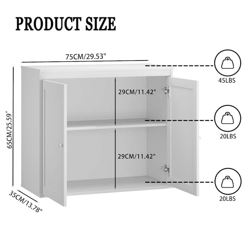 Anmytek White Storage Cabinet Double Door,Coffee Bar Cabinet with Adjustable Shelves