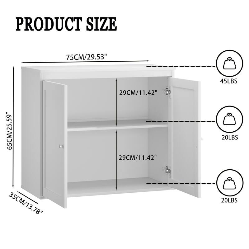 Kitchen Storage Cabinet with Double Doors with Adjustable Shelves, Sideboard Buffet, Modern White Cupboard