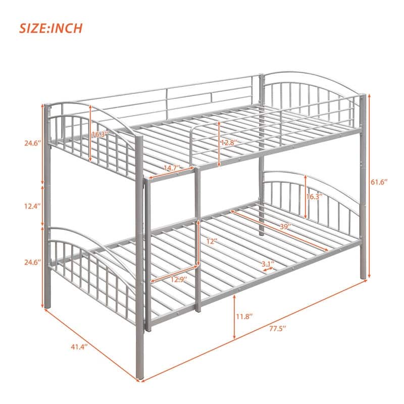 Twin Over Twin Metal Bunk Beds, Convertible Bunk Bed Divided into Two ...