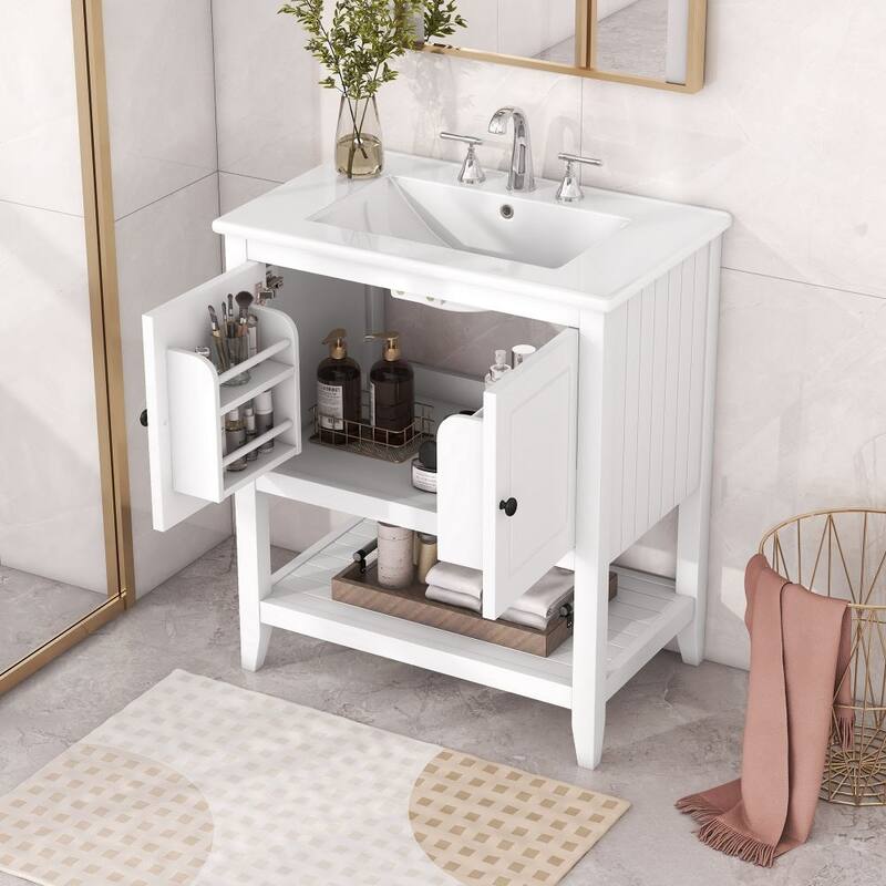30" White Modern Sleek Bathroom Vanity - White