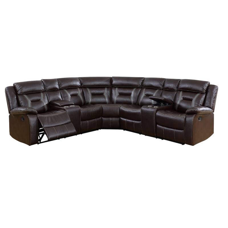 3pc Sectional Motion Power Recliner Sofa Set, Dark Brown Faux Leather