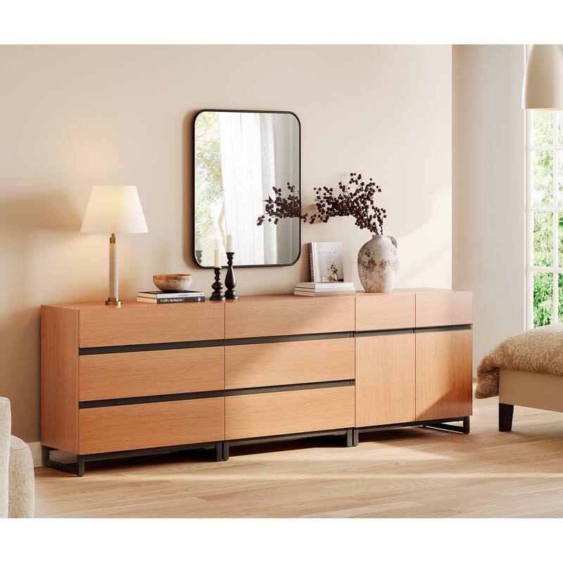 WAMPAT Modern TV Stand for TVs up to 100 inch, 3 in 1 TV Console with Adjustable Shelf and 6 Drawers for Living Room,Bedroom