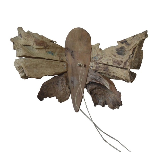 11.75" Natural Brown Contemporary Teak Butterfly Decor - N/A