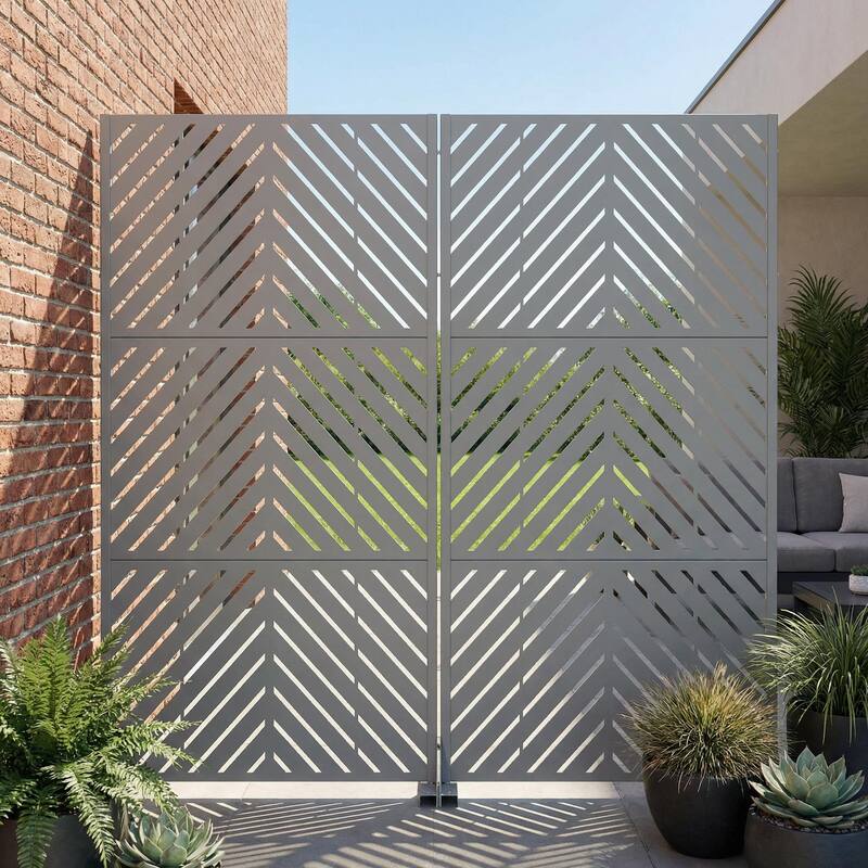 Outdoor Privacy Screen with Stand for Patio Garden Metal Fence Set of 2