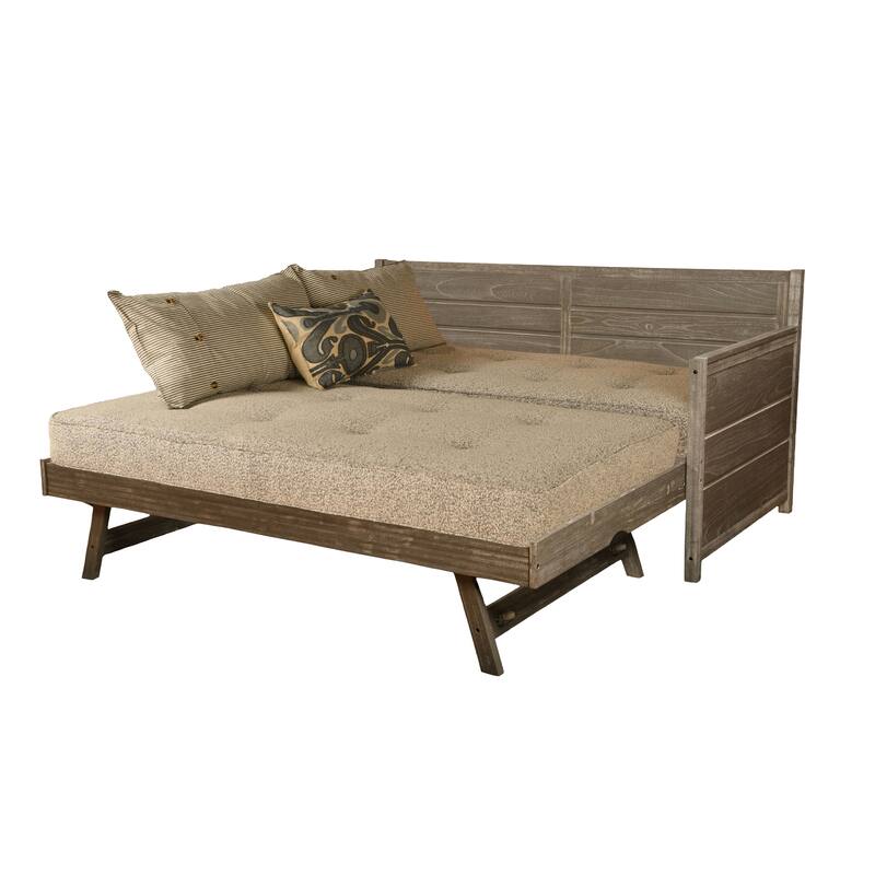 Somette Marisa Daybed with Pop Up Trundle in Weathered Gray with Mattresses